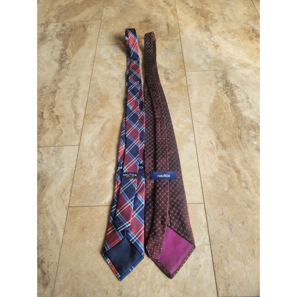 Lot Of 2 Preppy Classic Plaid & Diamond Patterned NAUTICA Ties